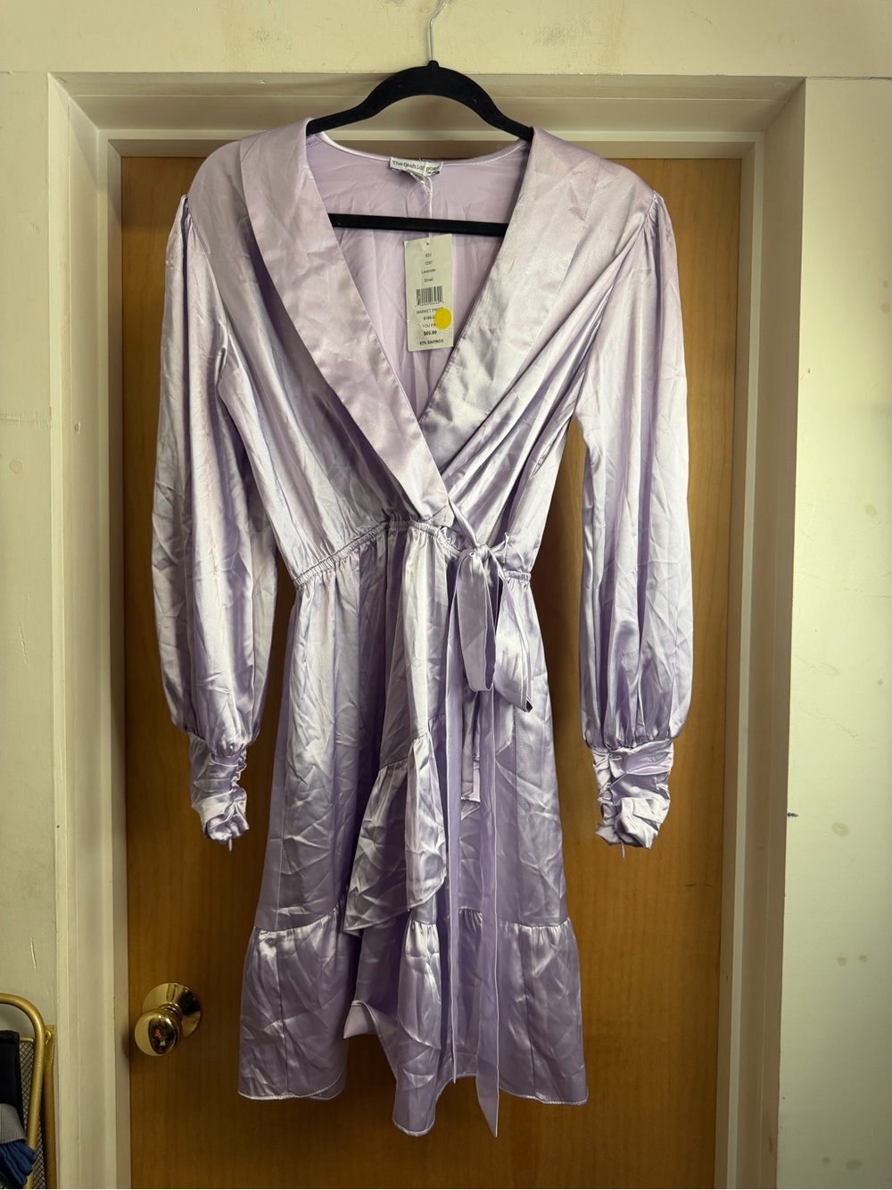 NWT! The Fashion Poet Lavender Satin Long Sleeve Dress - Size Small